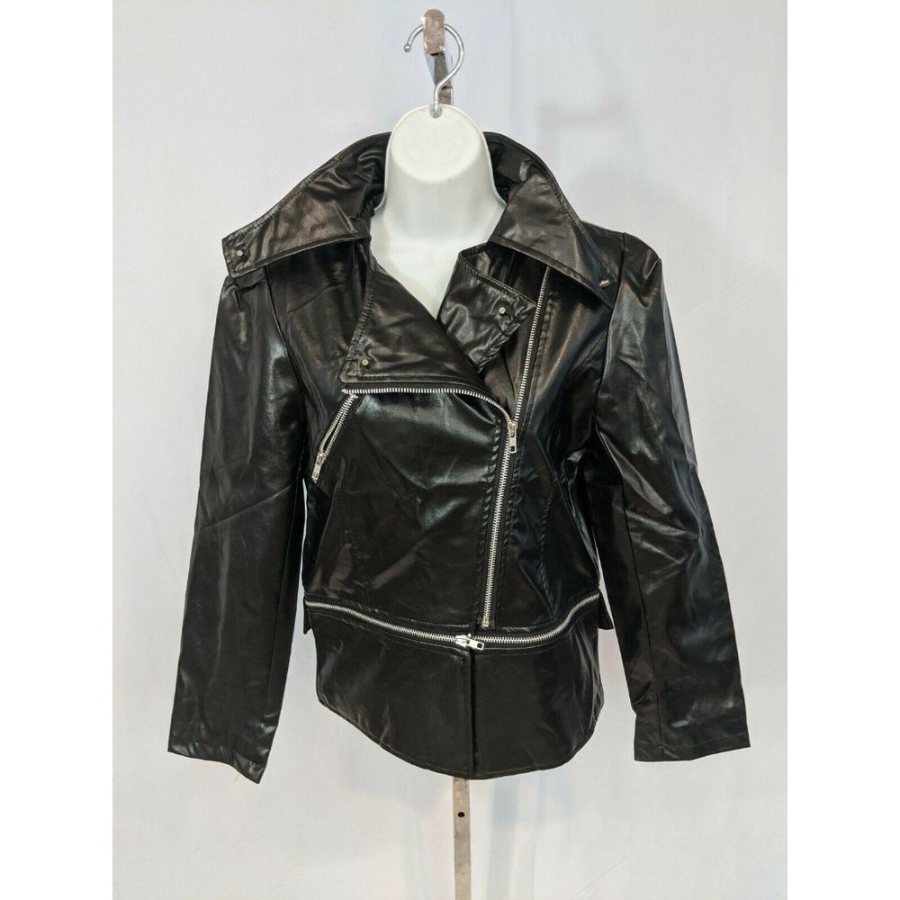 New Light Thin Black Faux Leather Motorcycle Jacket Size S